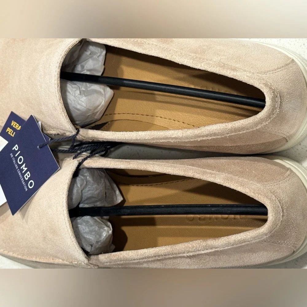 NWT Piombo Contemporary Men's Beige Suede Leather Moccasins Loafers EU 41 US 8